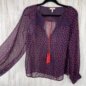 Joie 100% silk blue and red floral blouse Small